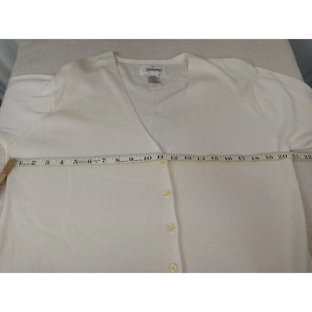 Worthington Cardigan Sz L Ivory Fine Knit V-Neck Classic Career Office‎ Sweater